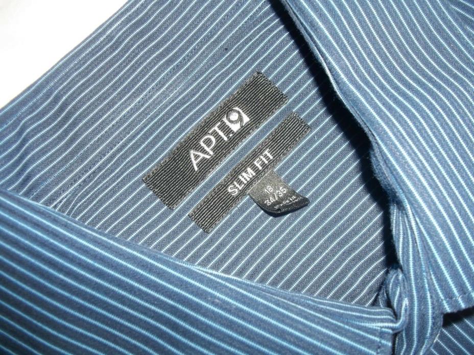 Apt. 9 Men's Dress Shirt 18 34-35 Long Sleeve Button-Front Navy Blue Striped EUC
