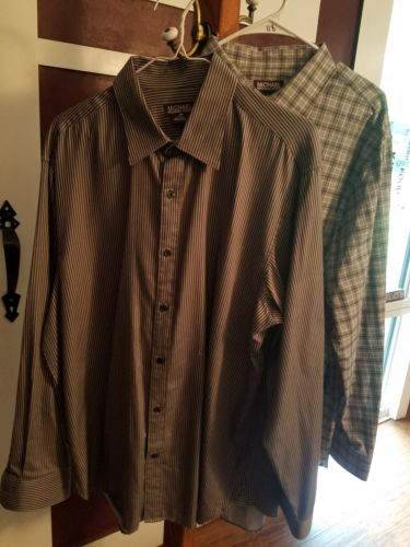 MICHAEL KORS 2 Pc Men's Long Sleeve Button Up Dress Shirts Black & Gray   XL