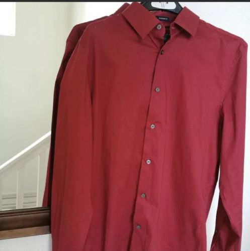 Express Mens Dress Shirt Modern Slim Fit Lg 16-16.5 Button Down Red Large