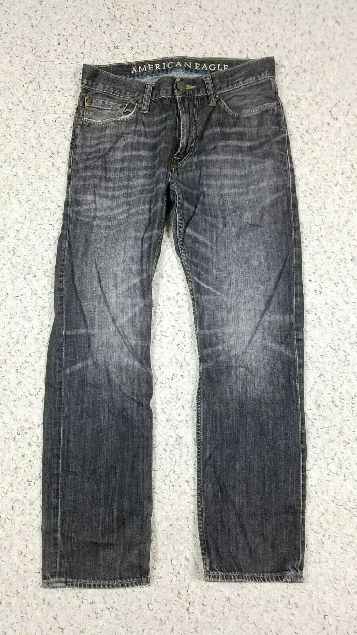 American Eagle Men's Slim Straight Gray Black Distressed Wash Jeans 29x30