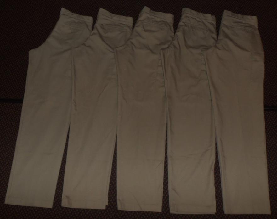Lot 5 Mens Uniform Pants size 36 x 36 Flat Front Softwill Unifirst Cargo Khaki