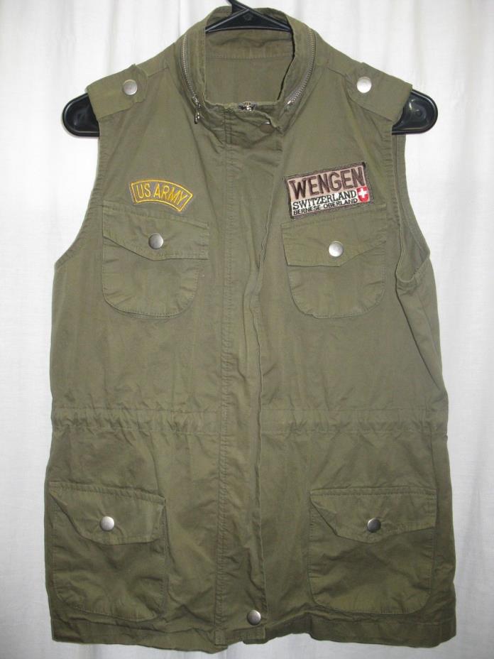 Mens Small US ARMY Wengen Switzerland Red Cross Snap Button Full Zip VEST