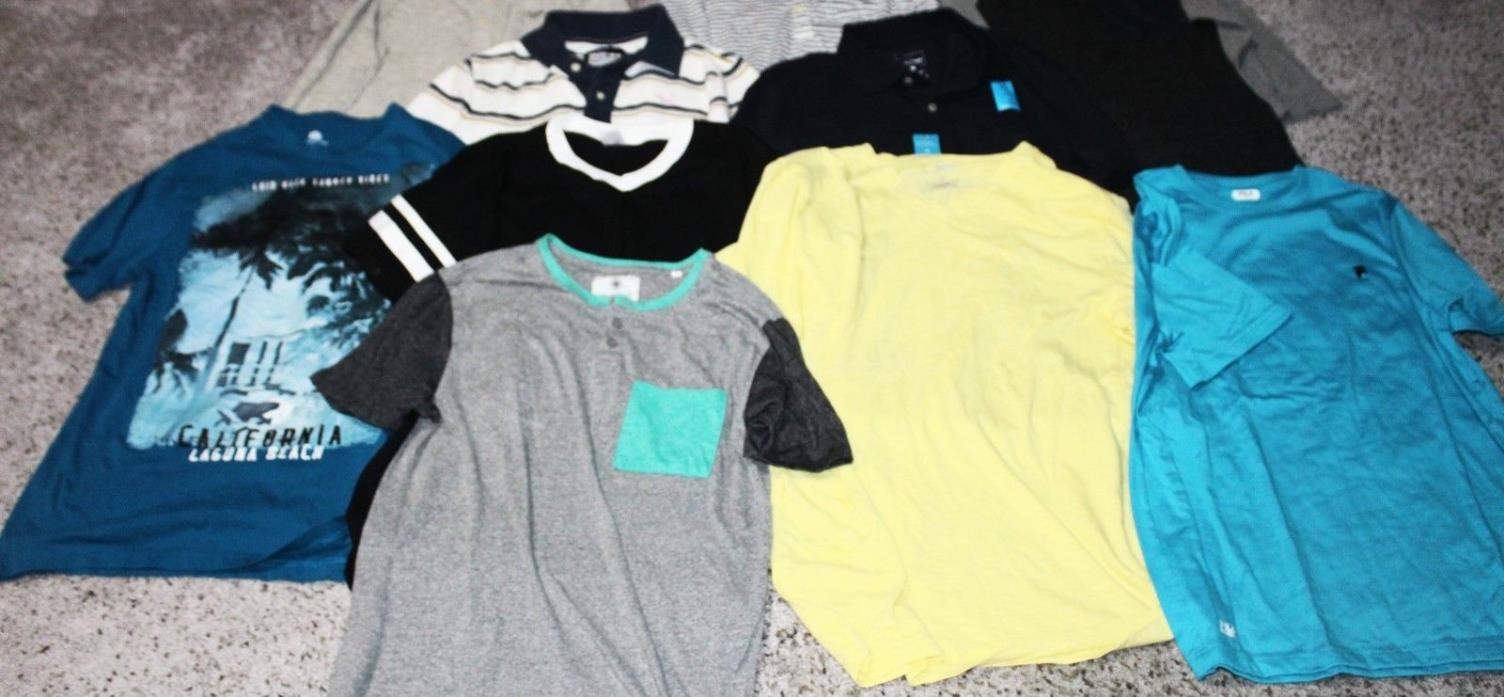 LOT: 10 MEN'S MEDIUM T-SHIRTS/HENLEYS/POLOS- HOLLISTER/FILA/SONOMA/HURLEY- 2 NWT