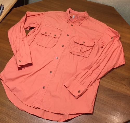 Cabela's Medium M Orange Fishing Shirt Pockets Long Sleeve Outdoor Nice