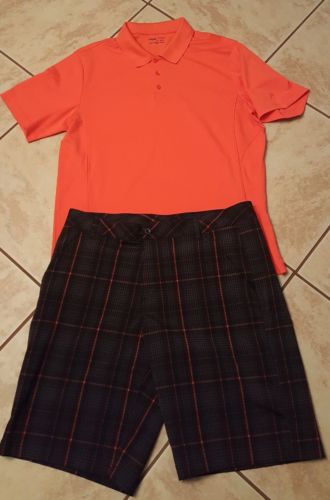 Men's FILA  Plaid Golf Shorts (Size 36) & Orange Fila Sport Golf Shirt (XL) SET