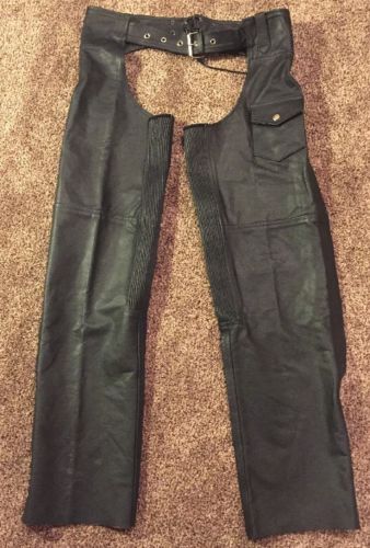 Guide Gear Leather Chaps Mens Size Medium Black Unlined Stretch Lace Up & Belt