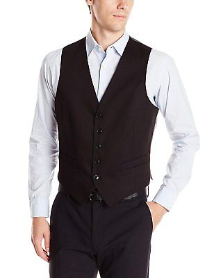 Perry Ellis Men's Black Solid Suit Separate Vest, Medium