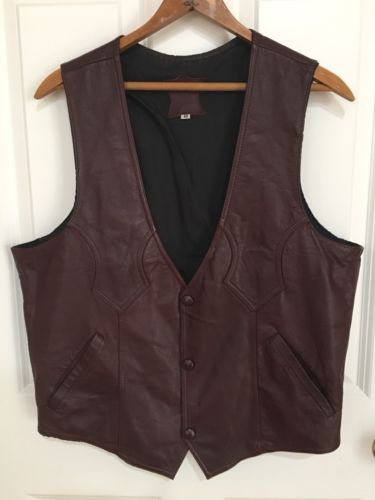Vintage Burgundy Leather Snap Front Vest Size 40