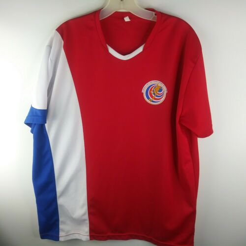 Men's XL Federacion Costarricense De Futbol Red Whit Blue Jersey Shirt