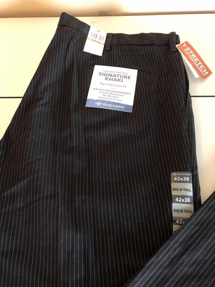 Dockers Signature Khaki Stretch Performance Pants Black Pin Stripe Size 42W 38L