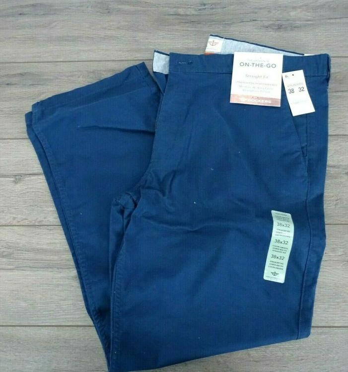 NEW MENS DOCKERS ON-THE-GO BROKE IN STRAIGHT FIT FLAT FRONT PANT NAVY 38X32