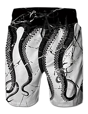 Idgreatim Men 3D Octopus Graphic Lounge Sport Pants Summer Beach Shorts Casual L