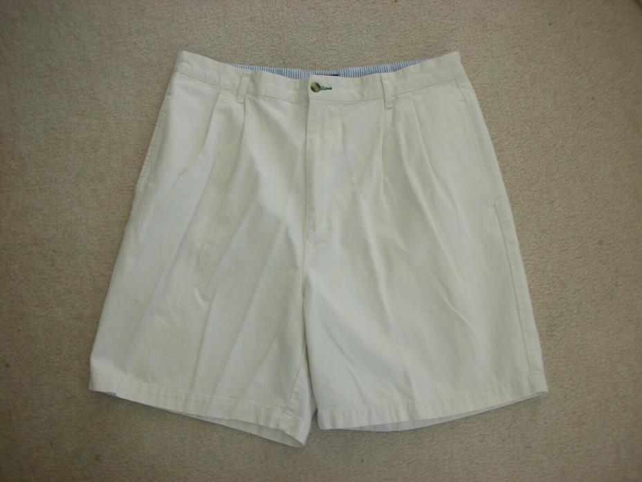 Men's Tommy Hilfiger Flag Vintage Khaki Pleated Shorts Size 36 Cotton