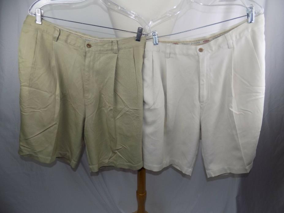 Lot of 2 Tommy Bahama Relax Silk Men's 36 x 9.5 Casual Khaki & Ivory Shorts
