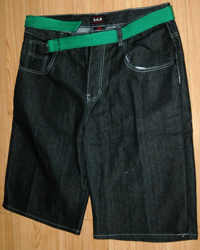 Mens Jean Shorts KAD Tag Size 40 x 13.5 Actual 41 x 12 Dark Wash Green Belt