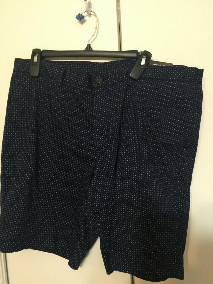NWT Michael Kors Mens Casual Shorts Flat Front Midnight Blue Small Geo Print 38W