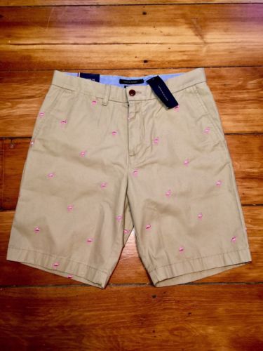 $75 Tommy Hilfiger Men’s Embroidered Flamingo Shorts, 32, Khaki