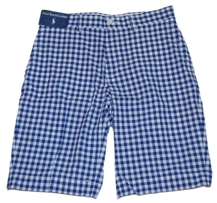 Polo Ralph Lauren Men Cotton Gingham Plaid Check Dress Shorts Navy Blue White 30