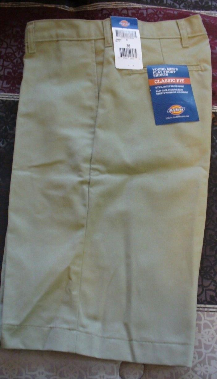 NEW DICKIES YOUNG MEN'S FLAT FRONT CLASSIC FIT KHAKI SHORTS SIZE 30