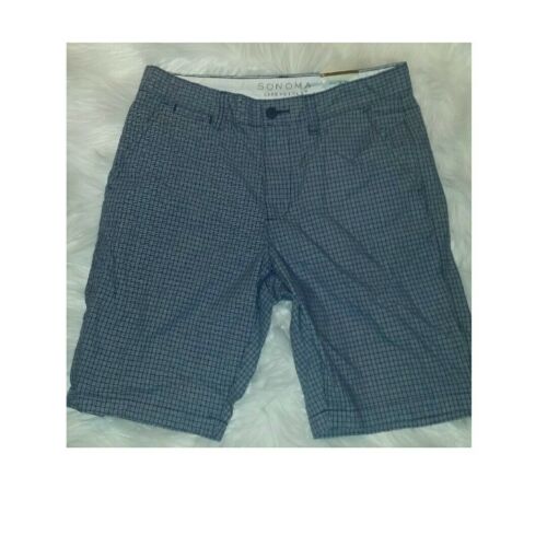 Sonoma Blue Check Plaid Mens Cotton Shorts 33