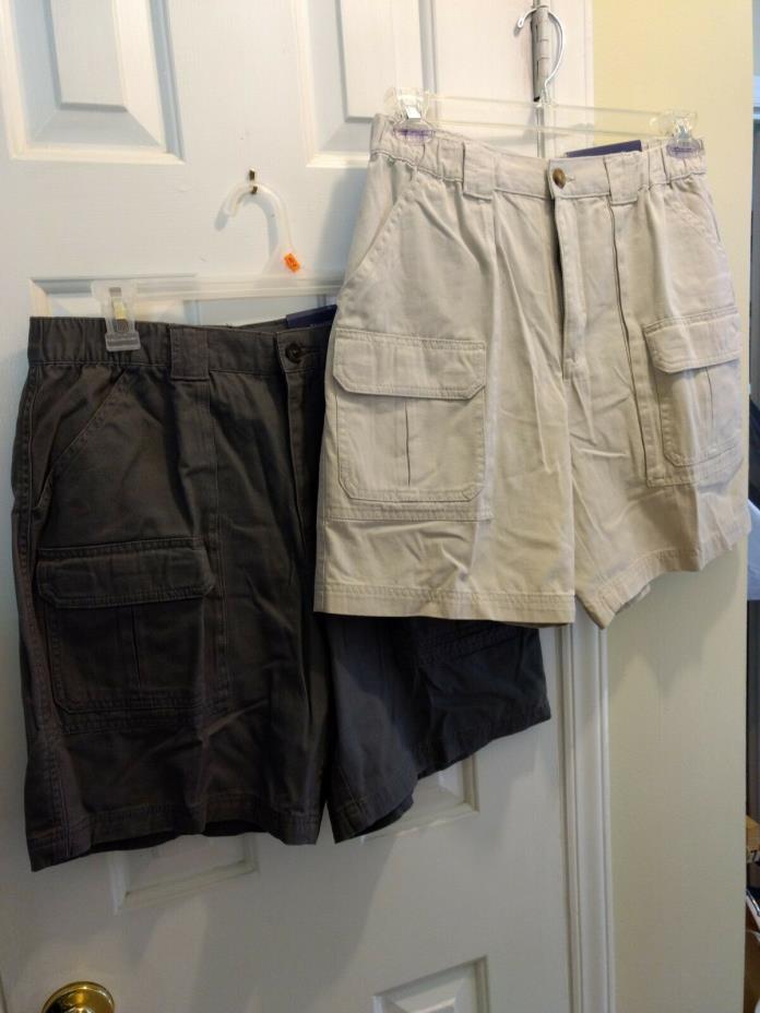 NWT Croft & Barrow Mens Cargo Shorts Set of 2, Grey & Tan Size 32 Side Elastic