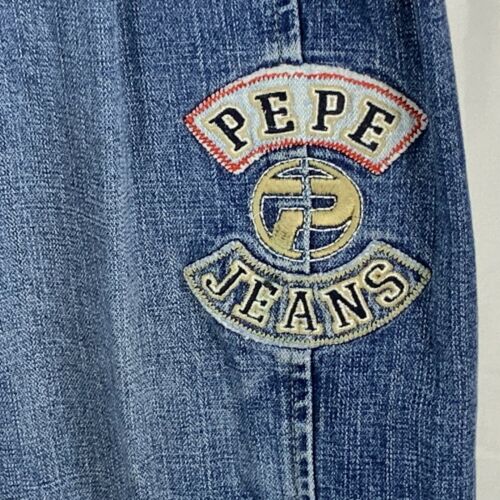 Pepe Jeans London Mens 38 Medium Blue Wash Denim Long Shorts Embroidered Logos