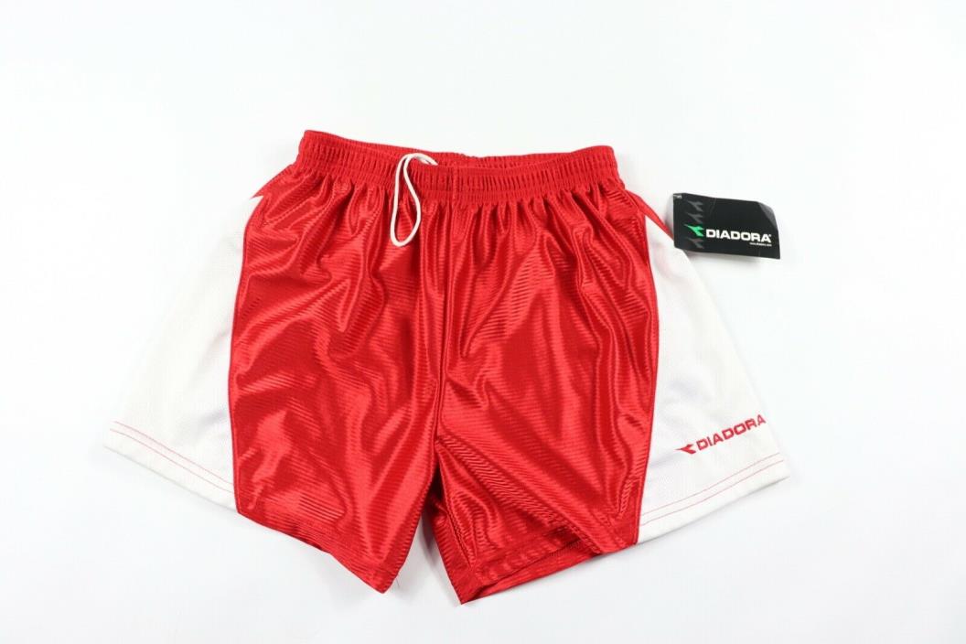 Vtg New Diadora Mens Small Spell Out Athletic Running Soccer Shorts Red White