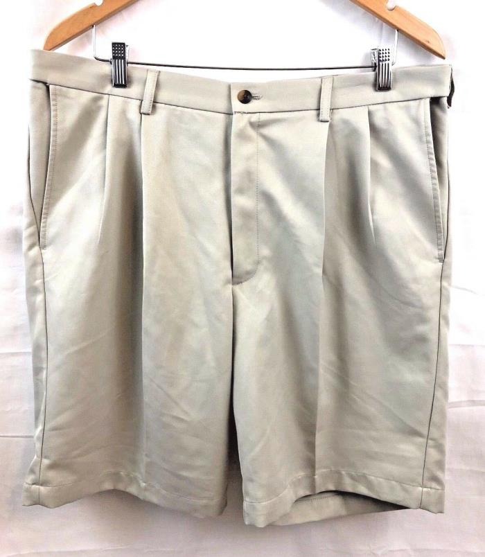 Haggar Pleated Golf Khaki Shorts Mens Size 36 Polyester Flex Waist Stretch New