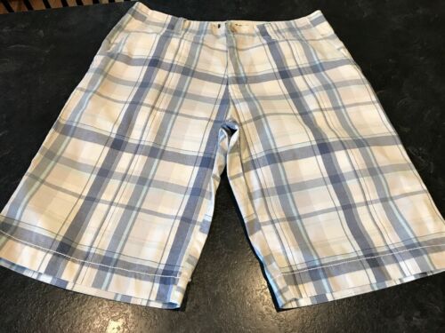 Men’s Old Navy Blue Light Green White Plaid Chino Shorts Size 30