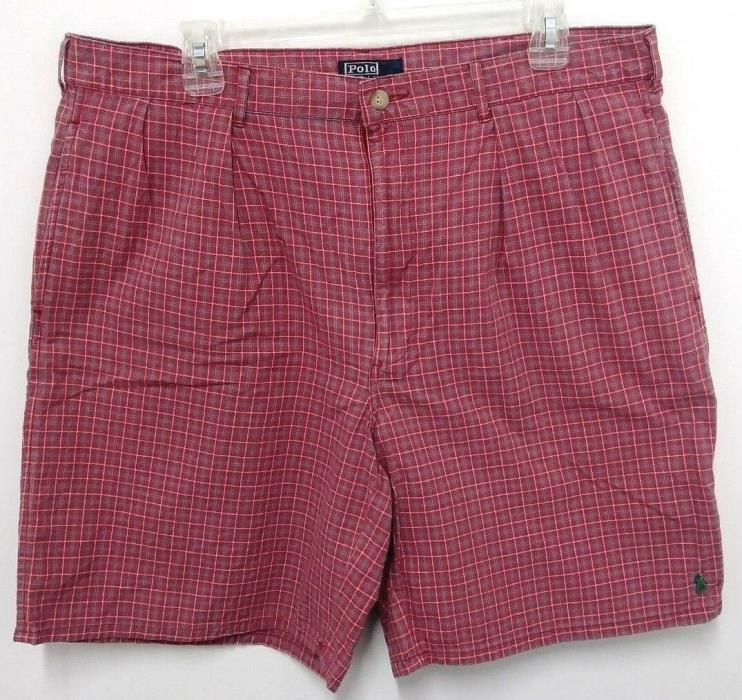 Men's Polo Ralph Lauren Shorts Size 36 Red Plaid Pleated
