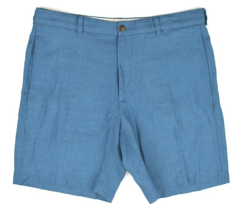 BROOKS BROTHERS Men's Light Blue 100% Irish Linen Flat Front Shorts ~ 35