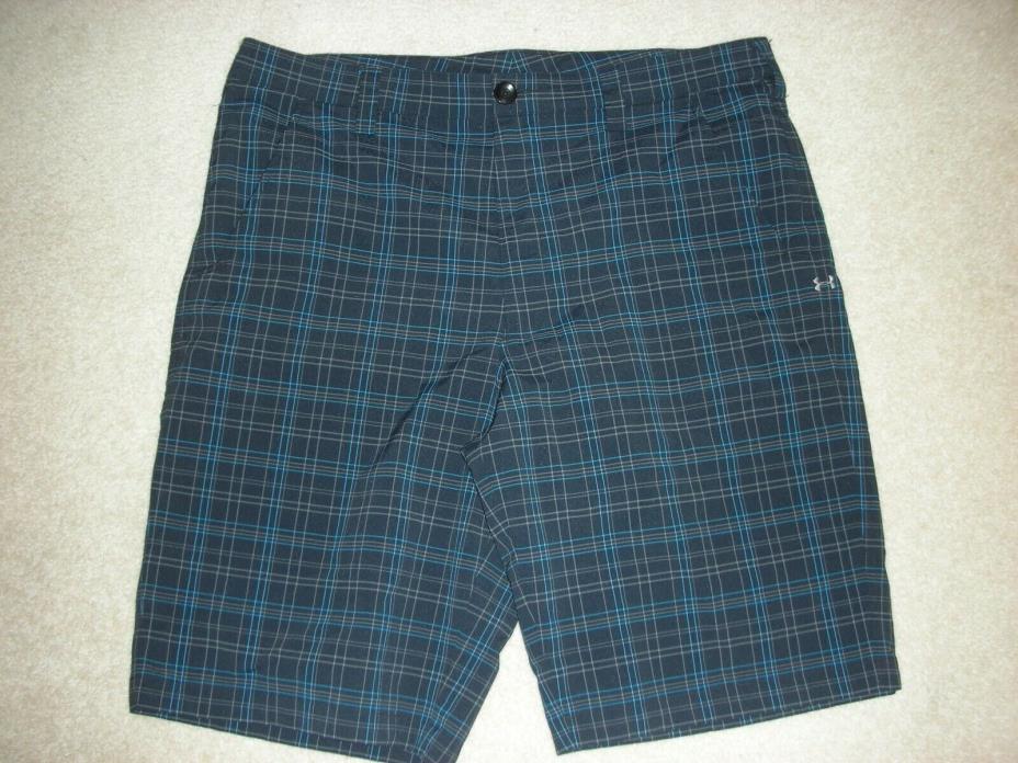 Mens Under Armour Blue Gray Striped Stretch Flat Front Size 36 Shorts