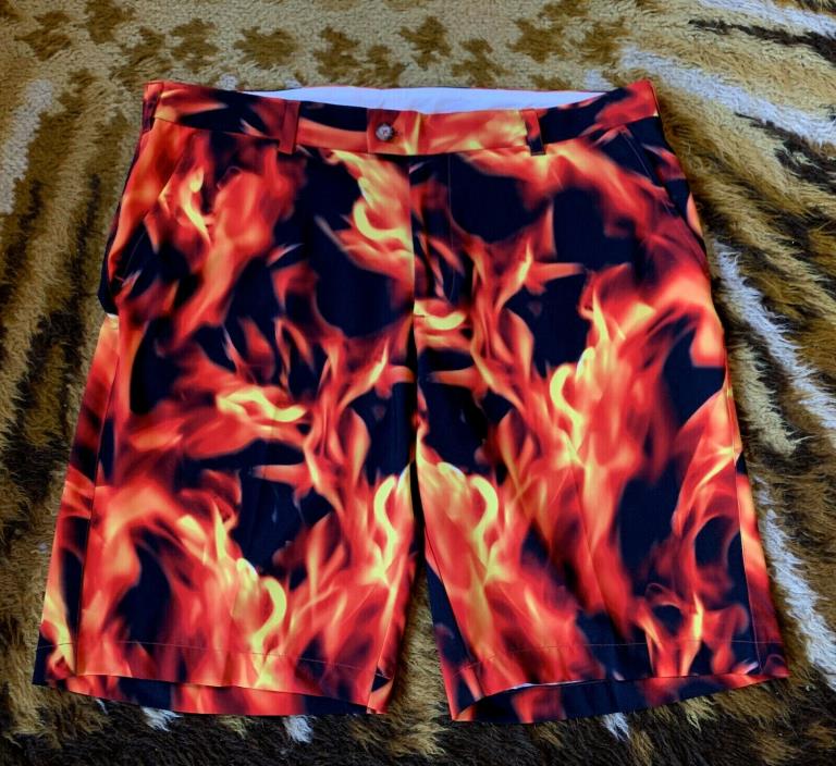 Loudmouth Golf John Daly Liar Liar Fire Flames All Over Print Shorts - Size 38