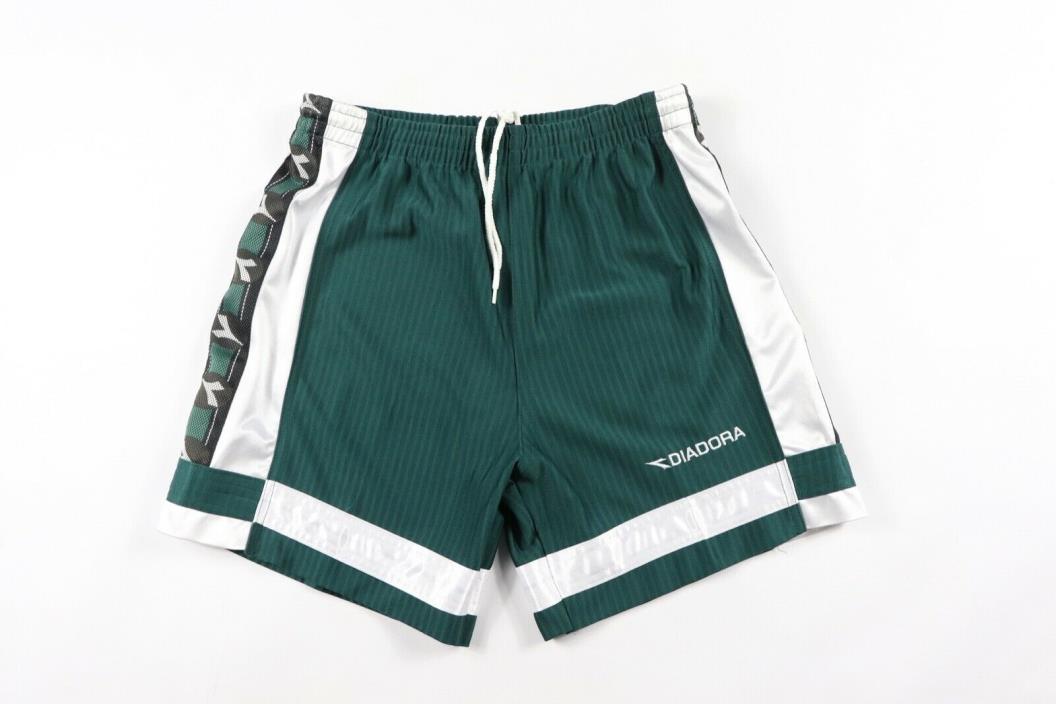 Vintage New Diadora Mens Small Spell Out Taped Logo Athletic Soccer Shorts Green
