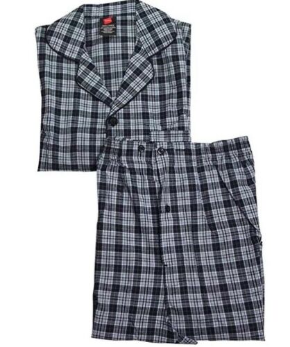 Hanes Men’s Small 2-pc Long Sleeve & Pant Woven Pajama Pj’s Gray Black Plaid NWT