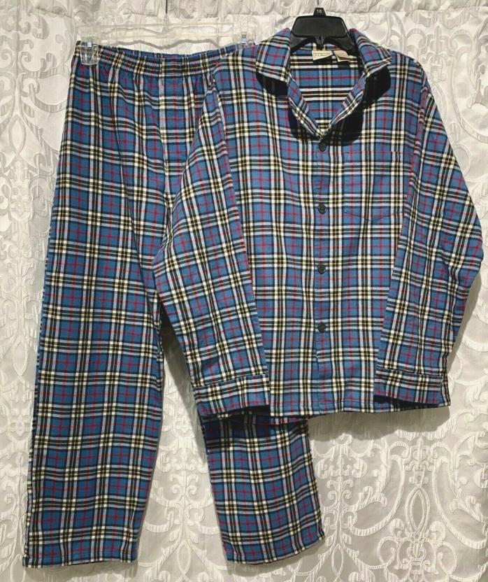 Mens L.L. Bean Flannel Pajamas Set Top Bottom Pants Blue Plaid Flannel Sz M NICE