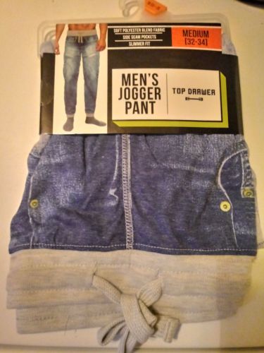 Top Drawer Faux Blue Denim Jeans Print Sleep Lounge Jogger Pants M (32-34) Comfy