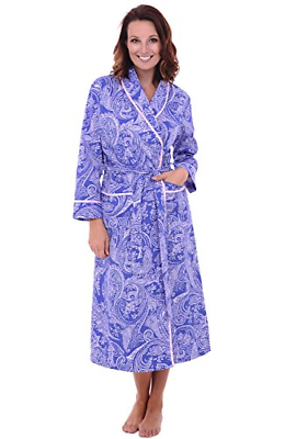Alexander Del Rossa Womens Cotton Robe, Lightweight Woven Bathrobe, Large Blue