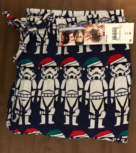 NEW Disney Sz M Mens Star Wars Santa Hat Storm Trooper Sleep Pajama Lounge Pants