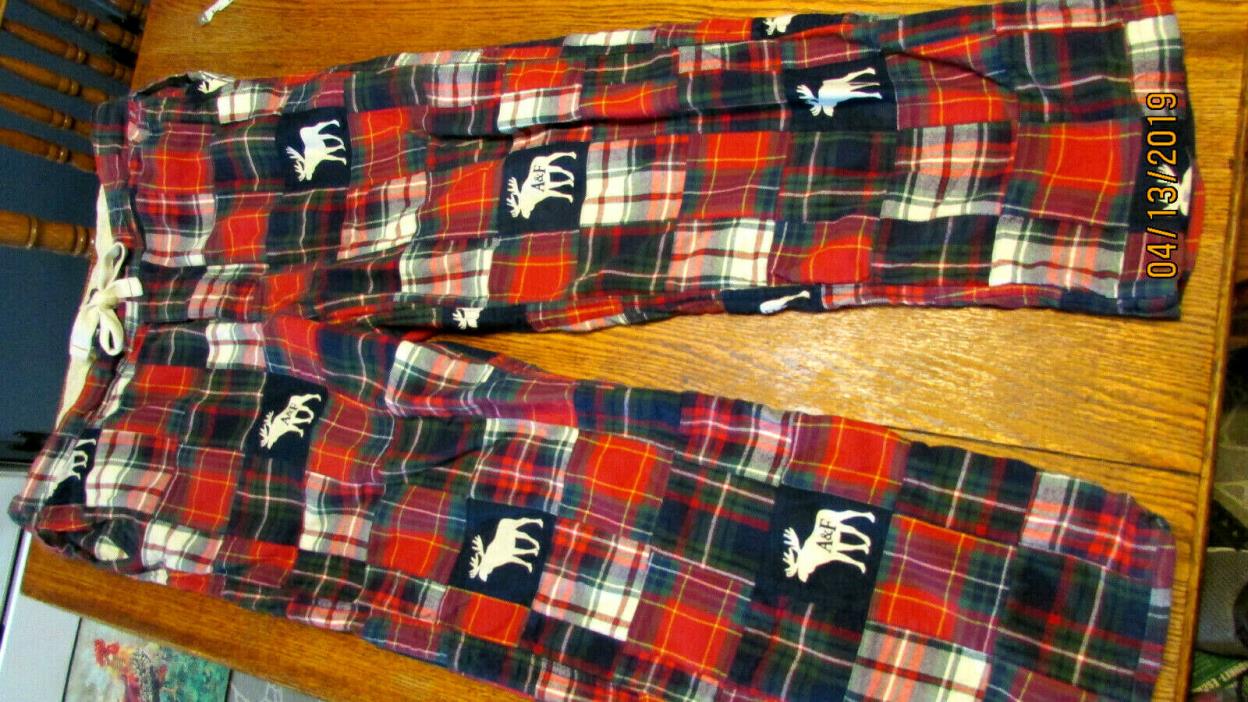 MENS ABERCROMBIE & FITCH PATCHWORK FLANNEL LOUNGE PANTS SIZE L HEAVY MOOSE RED P