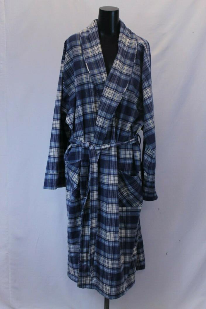 The Vermont Country Store Men's Portuguese Flannel Wrap Robe SV3 Blue Size XL