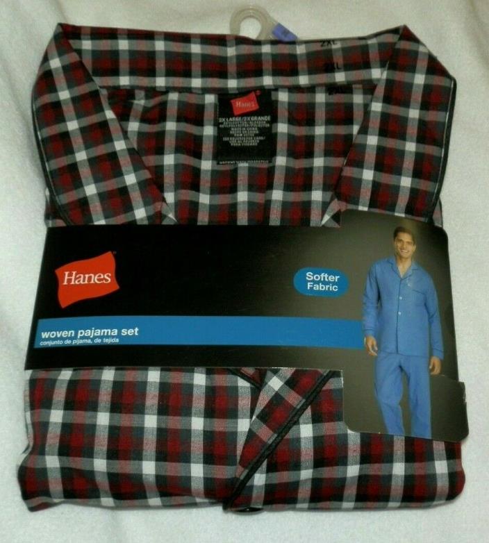 New Mens size 2XL Hanes Woven Pajama Set Red Plaid Shirt Pants