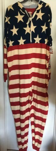 American Flag Under Disguise Mens One Piece Pajama Jumpsuit L/XL Embroidered NEW