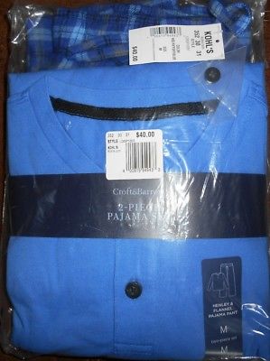 Men's Croft & Barrow Solid Henley & Plaid Flannel Lounge Pants Pajama Set Medium