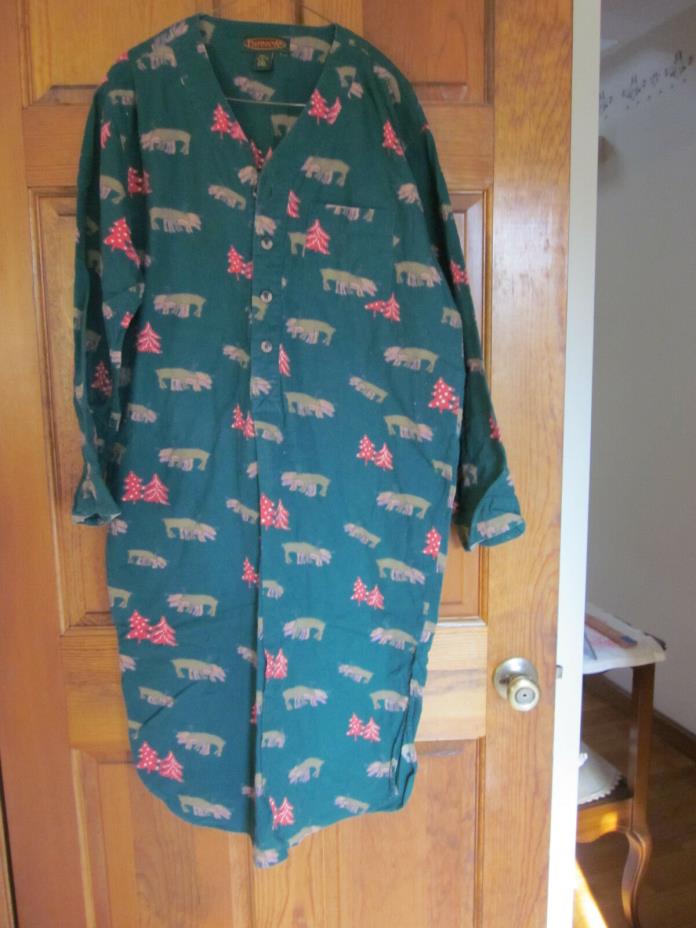 $75 FLYSHACKER CLOTHING CO Night Shirt Gown Cotton Flannel Green Trees SMALL 36