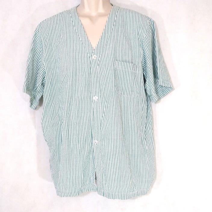 The Vermont Country Store Seersucker Sleep PJ Shirt Men Size XL Green Stripe Vtg