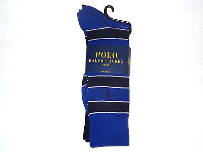 Ralph Lauren 2 Pair/Pack Mens Socks striped blue/blk/white Polo Rider Logo NWT