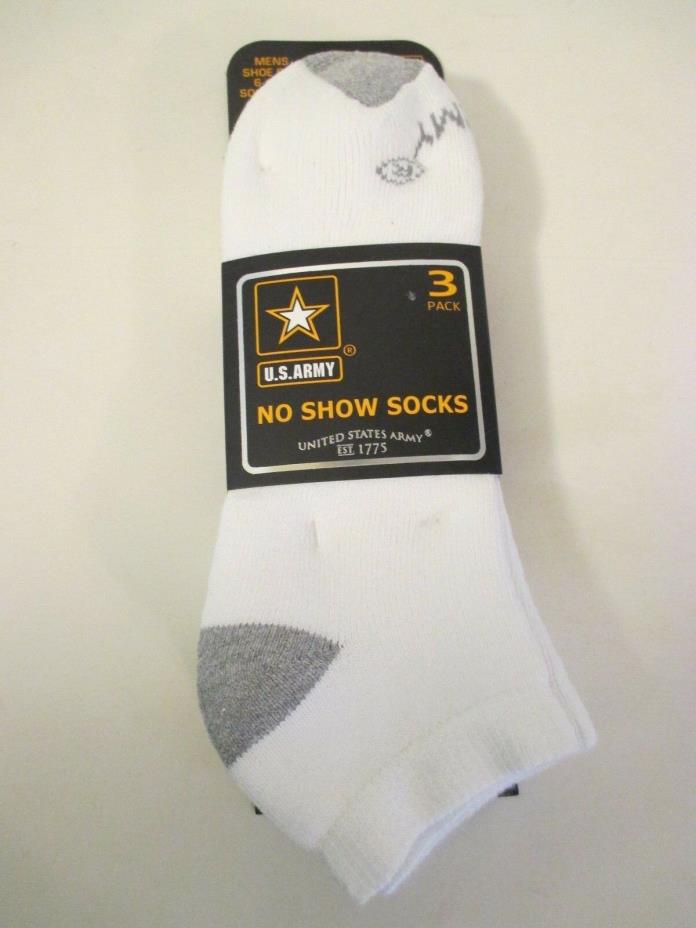 Men's US Army White No Show Ankle Sports Socks~Shoe Size 10-13 Sock Size 6-12.5