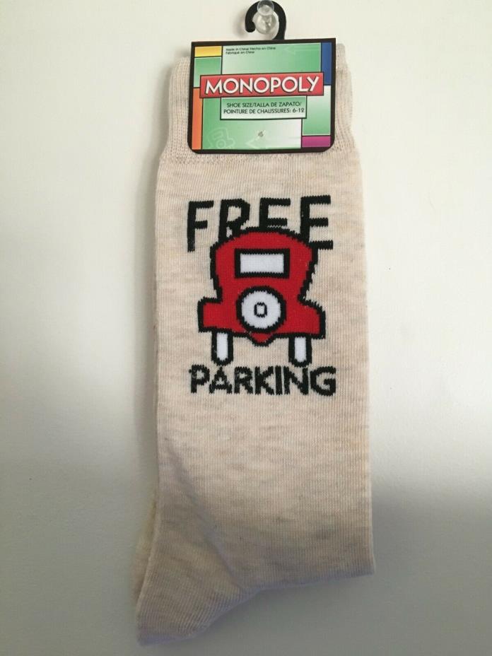 Men's Crew Socks Monopoly Free Parking Hasbro New Beige Novelty Fashion