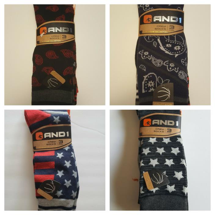 AND1 Courtside Collection Basketball Crew Socks 3 Pack NEW